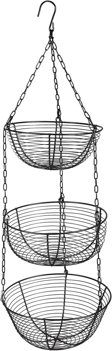 3-laags ijzeren hangmand fruit-hangmand groentemand afneembare keukendecoratiemand voor het bewaren van cosmetica, snacks, fruit, groenten en meer, 84 cm zwart