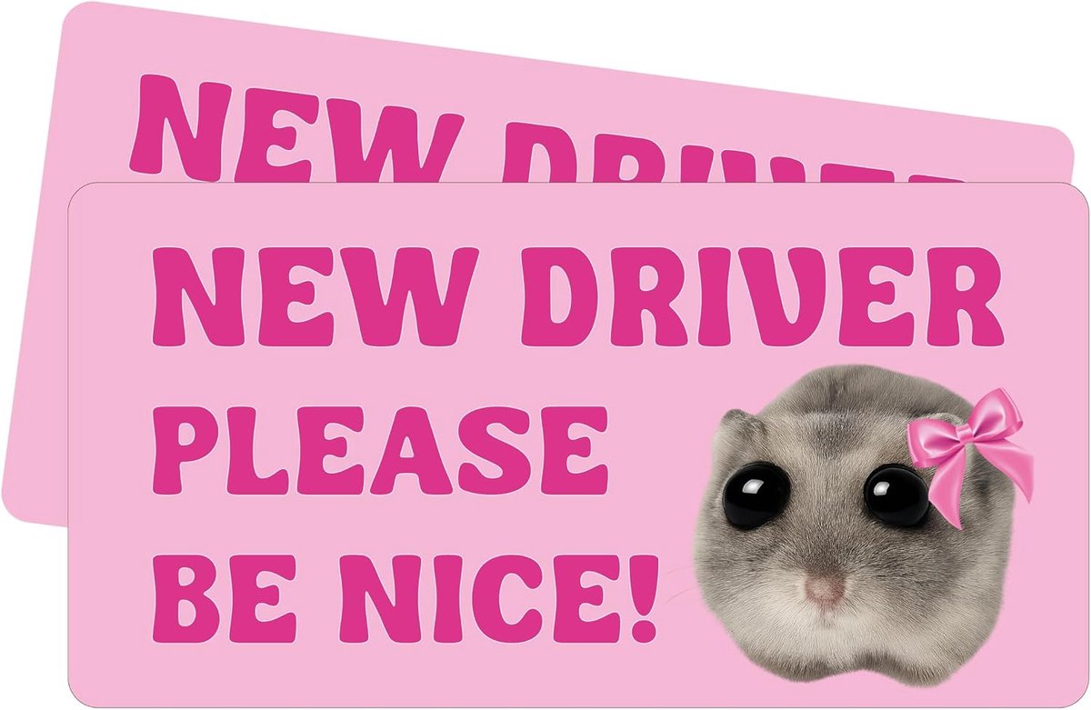 New Driver Bitte Seien Sie Nett Nett Autosticker, 14 x 7 cm, set van 2 New Driver stickers, Keep Distance, beginners, autosticker, grappige hamster (Engels)