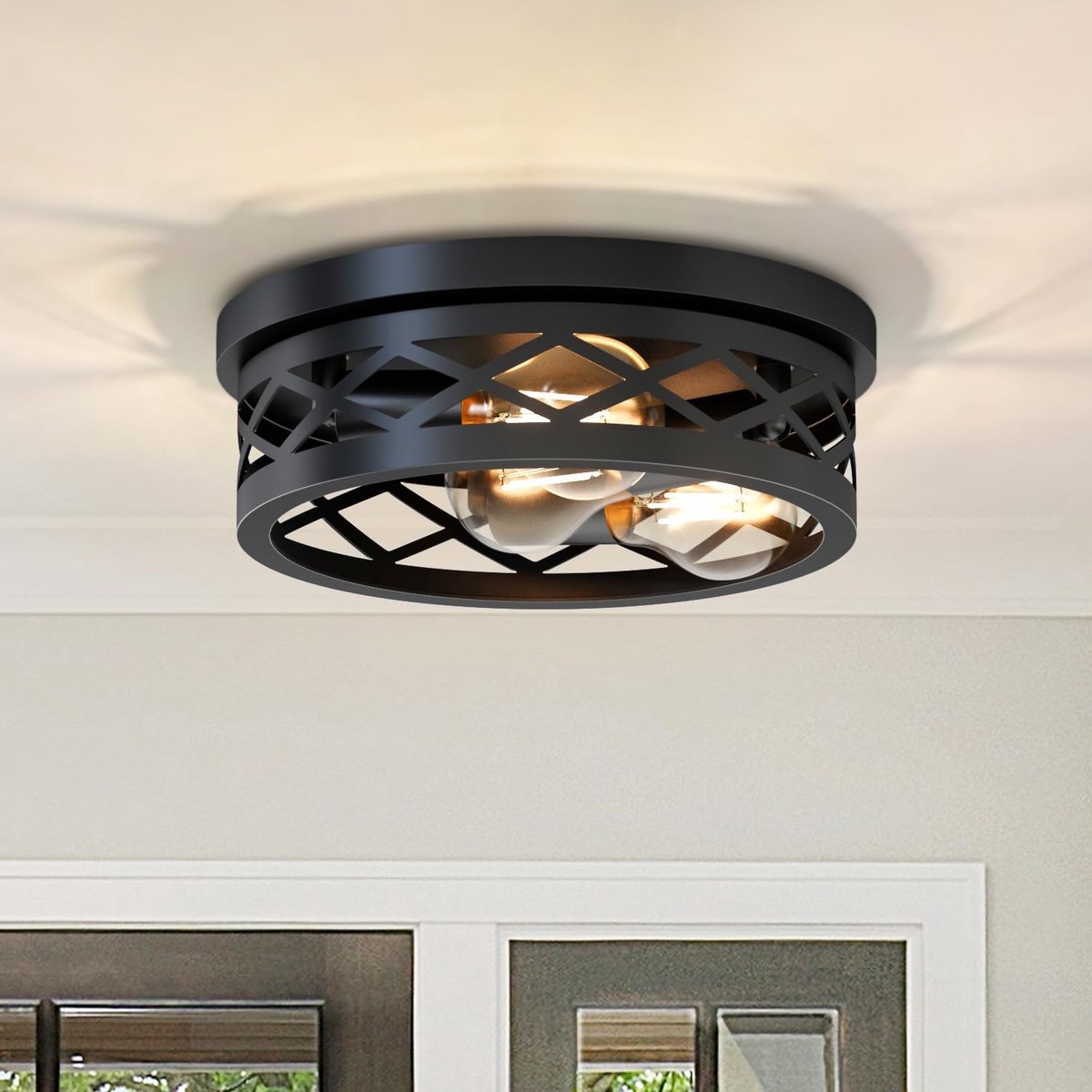 Binnenverlichting, plafondlamp, zwart, led-plafondlamp, keuken, φ30 cm, plafondverlichting, 3 ronde lampen, E27, plafondlampen voor hal, slaapkamer, restaurant (lamp niet inbegrepen)