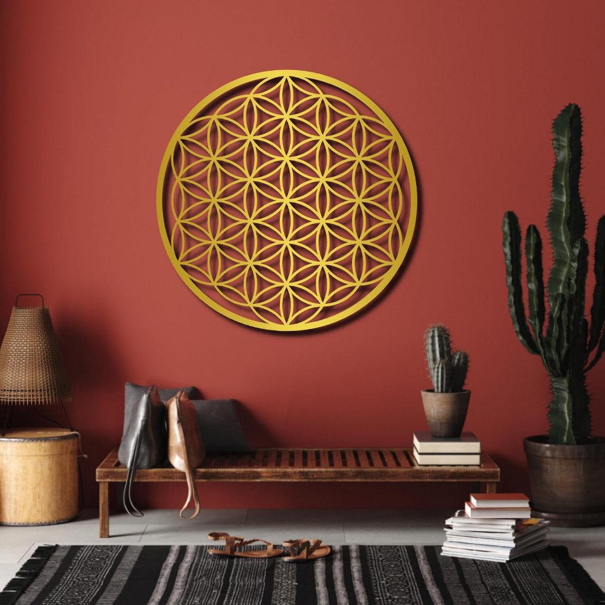 Metal Wall Art Flower of Life, Metal Wall Decor, Bloem des Levens, Goud, 29 x 29 inches
