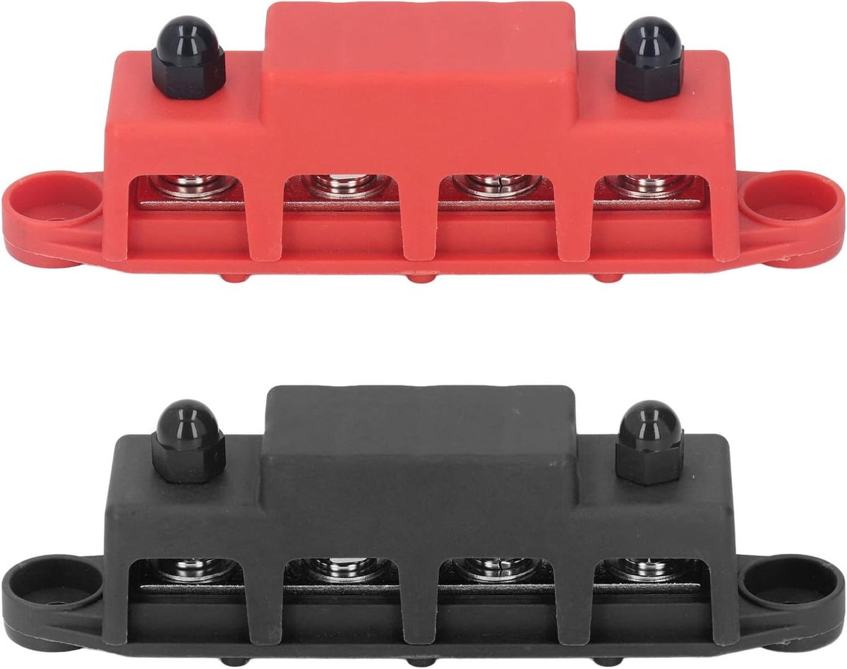 2 Stuks Stroomverdeelblok, Aansluitblok M8 Schroef 4 Aansluitbusbar DC 48V 250A voor Auto's, RVS, Schepen, Jachten met Messing Materialen met Lage Weerstand