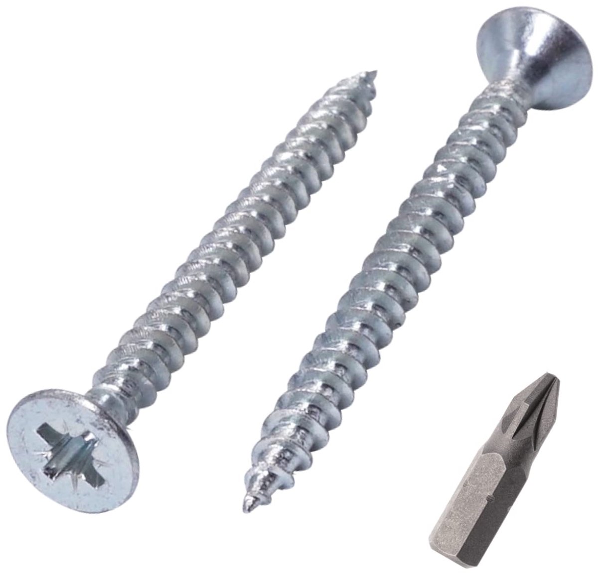(Pack van 100 stuks) verzinkt staal 4,5 x 50 mm zilveren houtschroeven, Pozidriv verzonken kop, spaanplaat schroeven, PZ volledig schroefdraad (100, 4,5 x 50 mm)