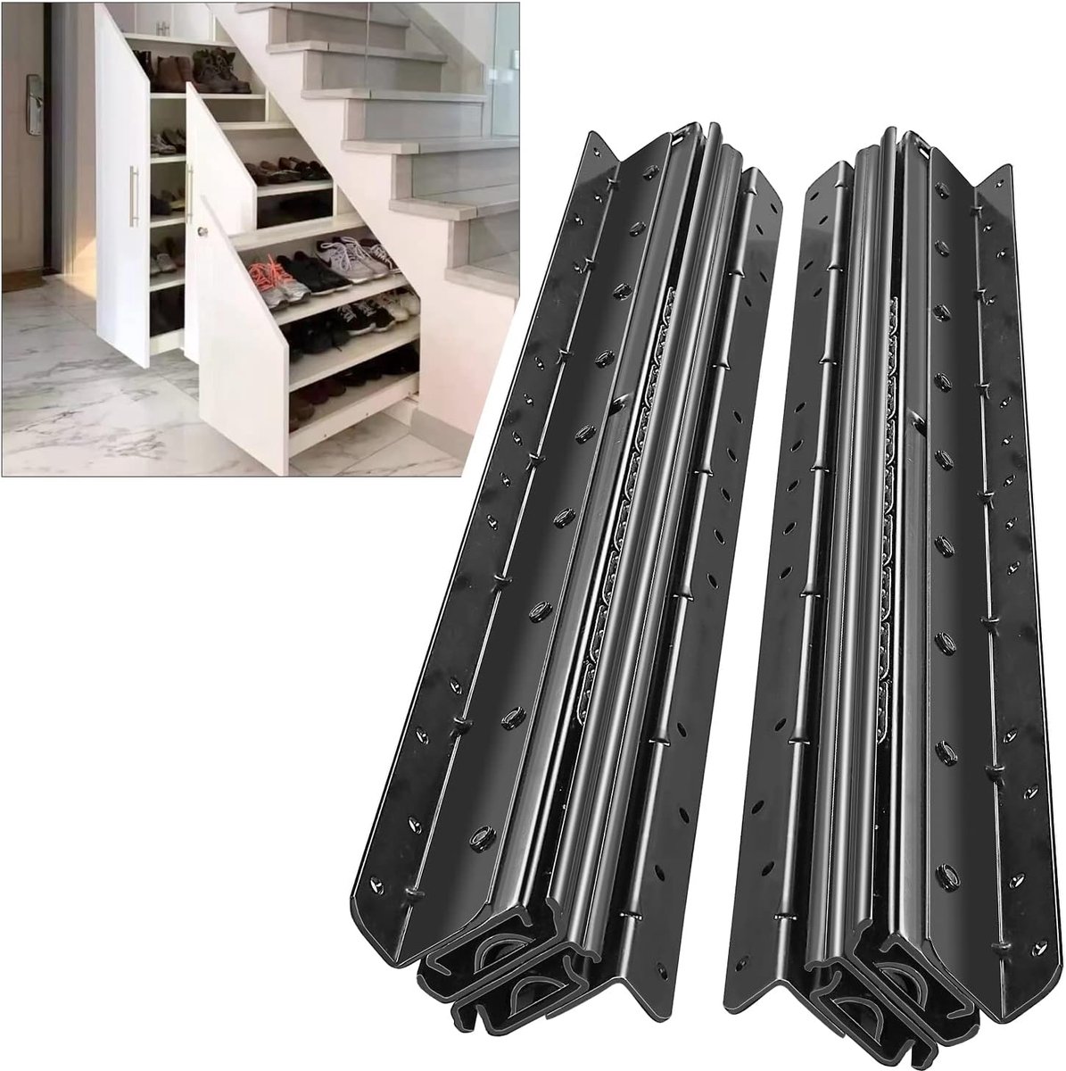 Ladegeleiders voor onder trappen 800-1850 mm 120 kg draagvermogen, zwarte volledig uittrekbare verborgen ladegeleiders rails met kogellager, 1 paar