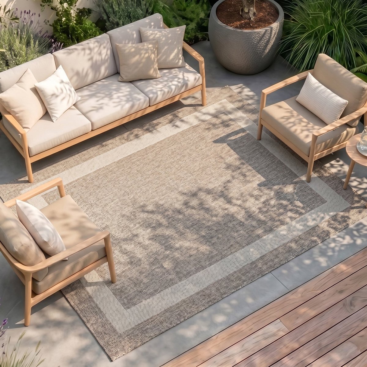 Fraai buitenkleed - Sierra Border Beige/Creme - 80x150cm