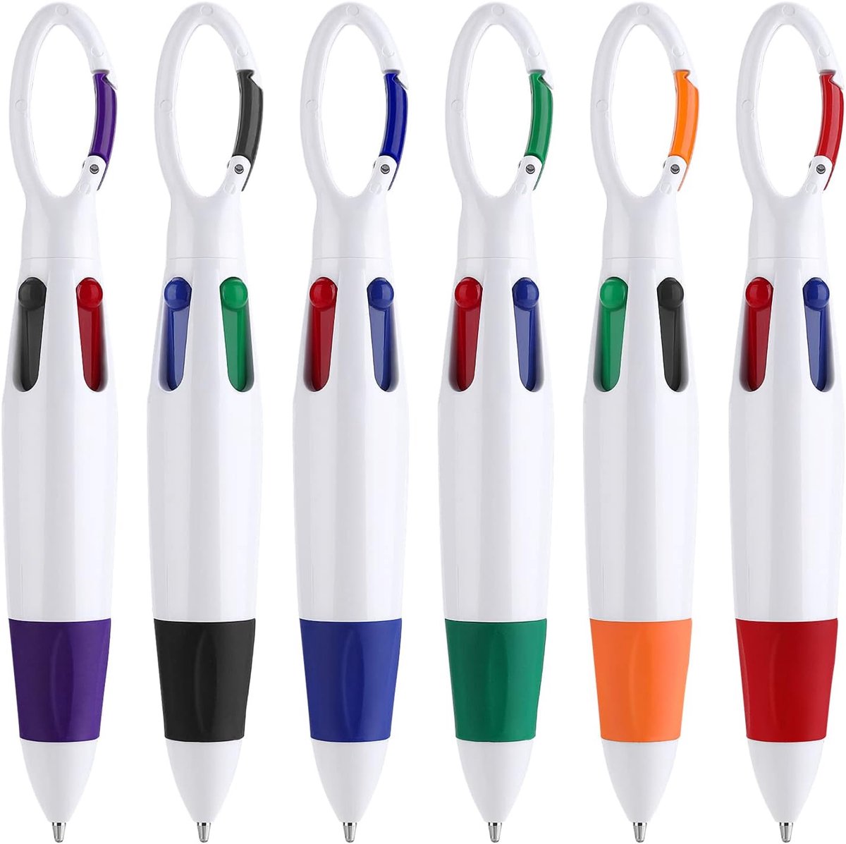 6 stuks intrekbare pendelpennen, draagbare 4-in-1 balpennen, veelkleurige pennen met gesp sleutelhanger bovenop voor kantoor, schoolbenodigdheden, studenten, geschenken, feestgeschenken
