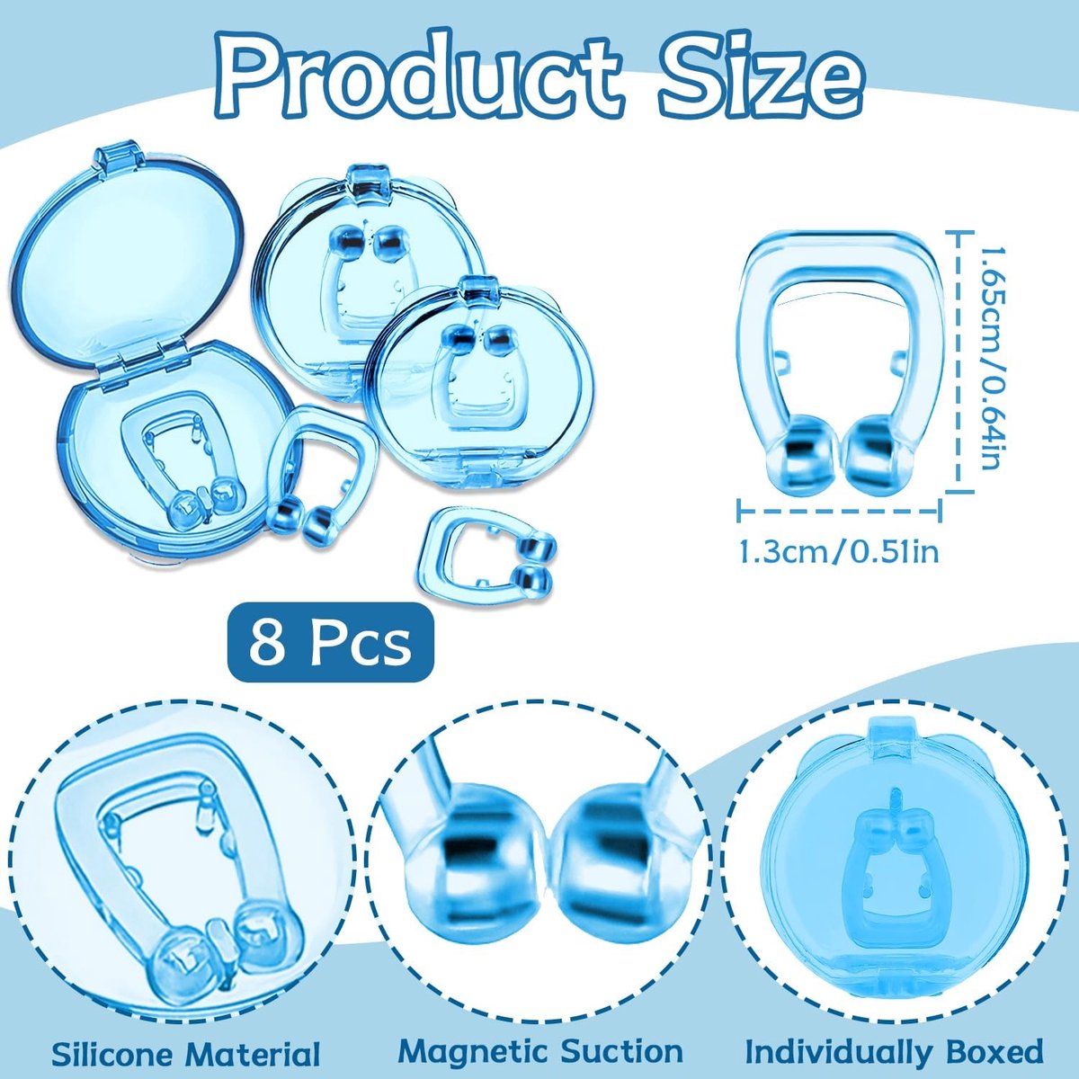 8-pack anti-snurkapparaten snurken neusclip snurkstopper anti-snurken neusclip anti-snurken neus snurkclip snurkhulpmiddelen voor mannen en vrouwen (blauw)
