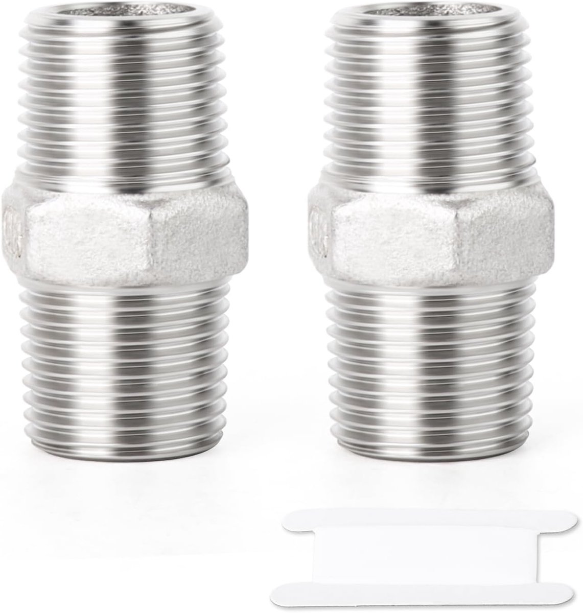 2 stuks 1/2" mannelijk naar 1/2" mannelijk BSP-schroefdraad 304 roestvrijstalen zeskantnippel-buisfittingen, rechte connectoradapterfitting