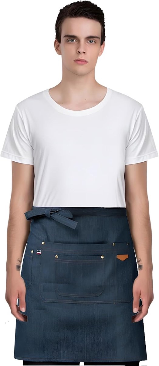 Denim Halfschort Taille Schort Unisex voor Restaurant Café | duurzaam canvas, machinewasbaar, verstelbare banden, comfortabel, keuken & horeca, multifunctioneel