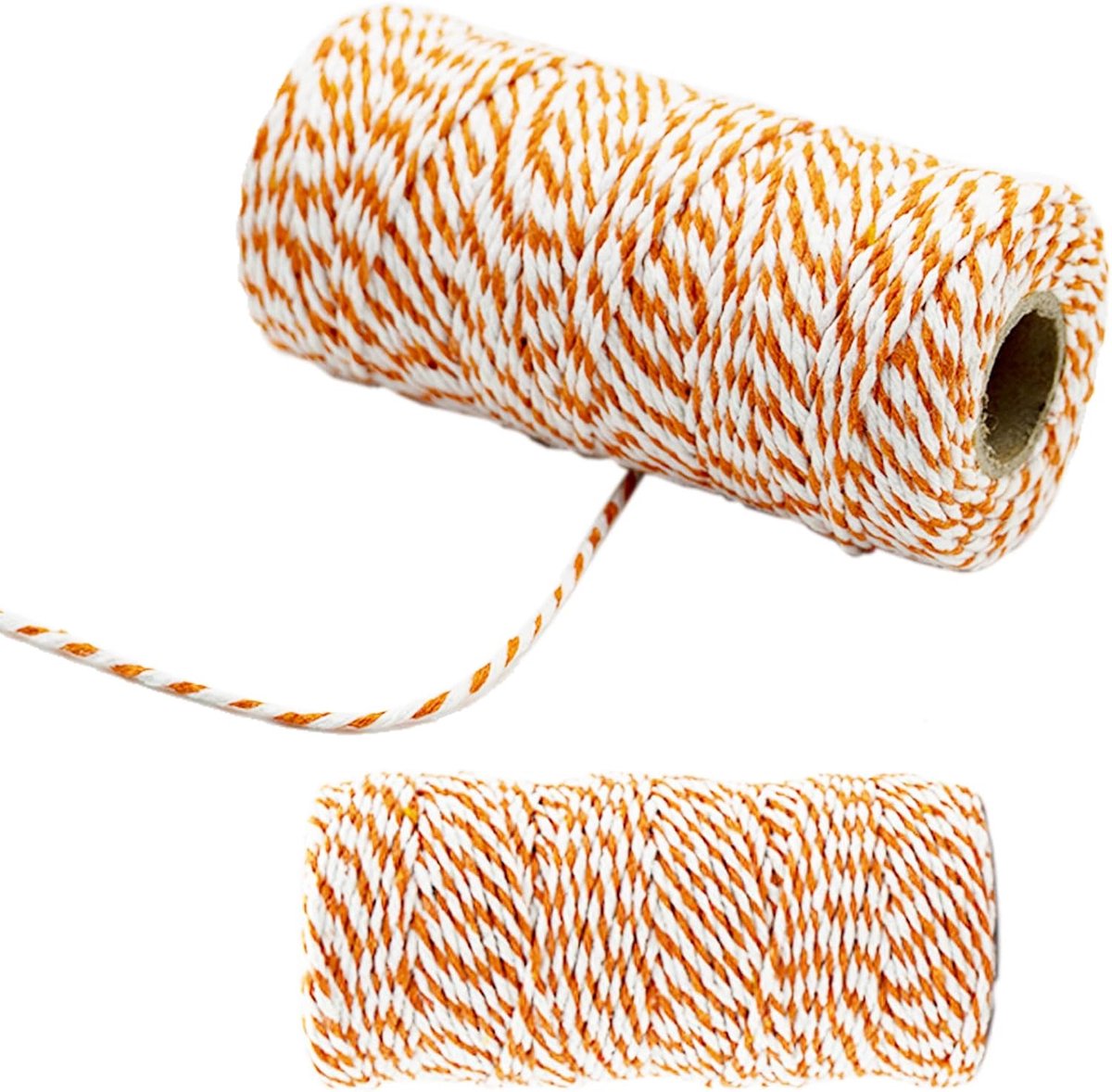 100 m donkeroranje en wit doe-het-zelf ambachten katoenen touw touw, 1,5 mm gekleurd knutselkoord voor doe-het-zelf ambachten, handgemaakte kunst, breien, wandkleden, tuinieren en geschenkverpakking