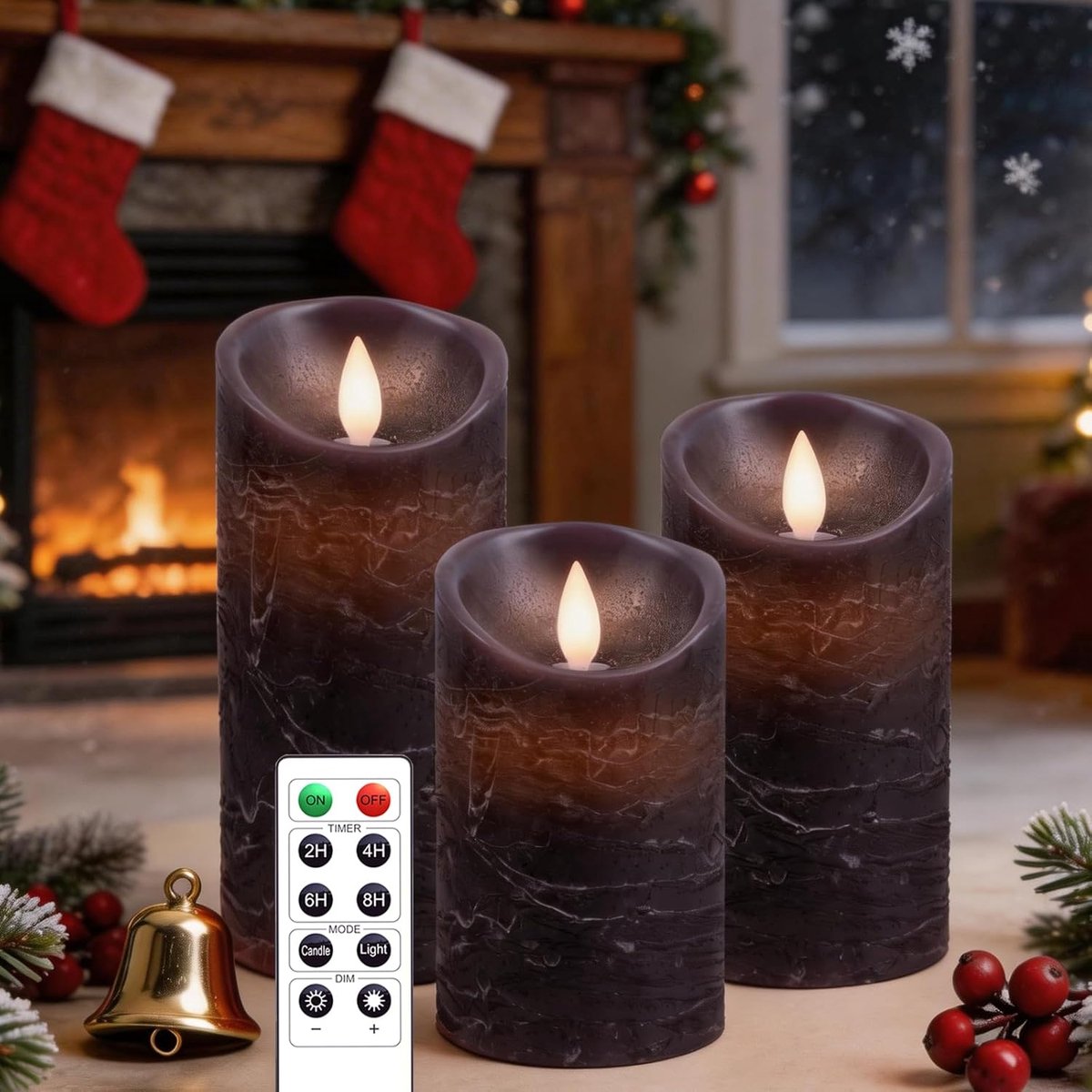 flikkeren [set van 3] Echte waspijler flikkerende batterijkaarsen, vlamloze kaarsen met afstandsbediening voor Halloween Kerstmis bruiloft verjaardagsfeestje decoraties paars