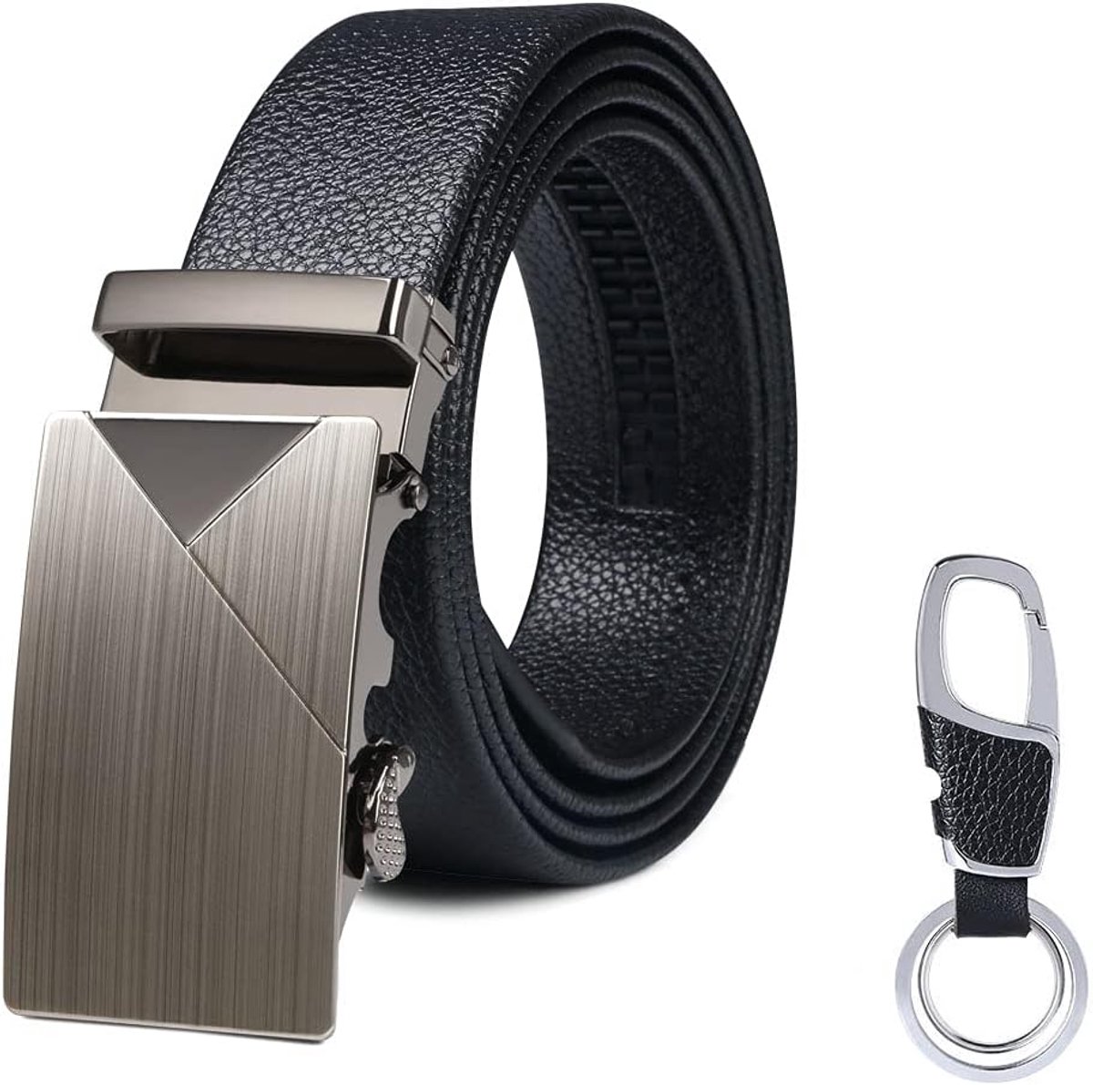 flintronic Heren Riem, Automatische Gesp Lederen Ratelriem voor Mannen, Leren Riem Breedte 3,5 cm Lengte 125 cm (Incl. Sleutelhanger & Geschenkdoos)