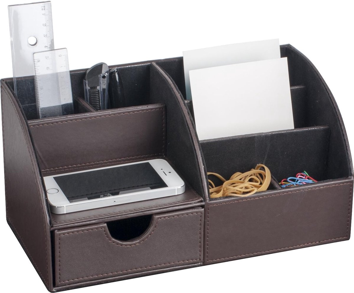8002535 Premium chique bureauset PU leder inclusief schrijfonderlegger Schrijftafel Organizer PU leder 7 vakken bruin