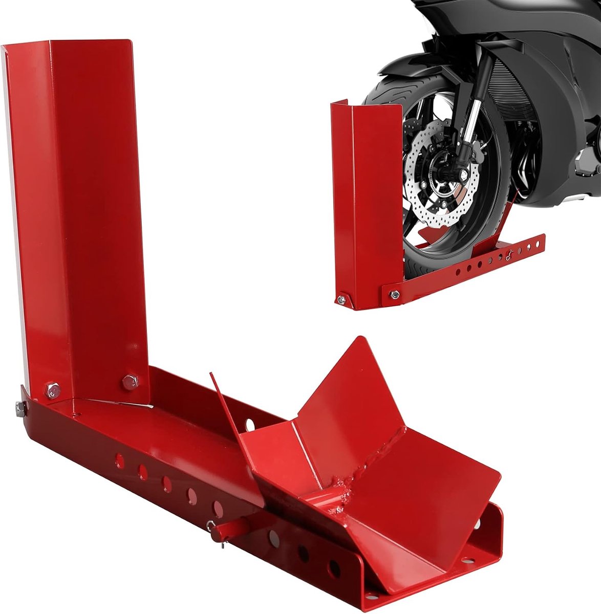 motor wip, motorfiets standaard motorfiets voorwielklem, wiel wip motorfiets standaard voor 8-24 inch banden, motorfiets transportstandaard met 3 ankerboutgaten, laadhulp rail, 4 stuks