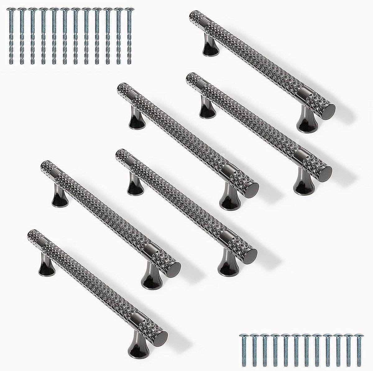 6 stuks Meubelgrepen Schwarz 128mm, Cabinet Handvat Moderne, Keukengrepen Zinklegering, Kledingkast Deur Handgrepen Slaapkamer, Ladekastgreep voor Keuken, Badkamermeubels, Kantoor Decoratieve
