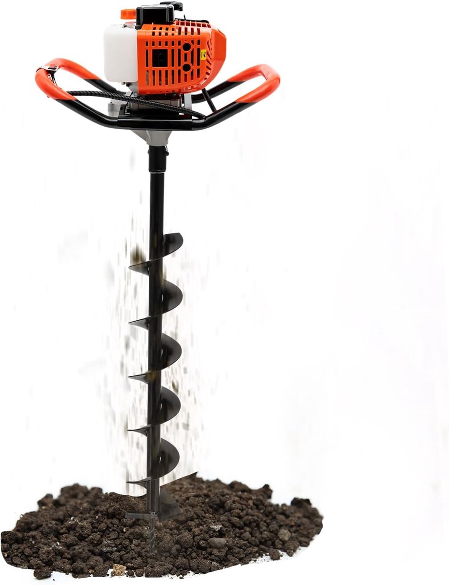 52CC 2-takt benzine-grondboor, tuin, benzine, grondboor 2,3 pk, paalboorset incl. 3 booropzetstukken, 100/150/200 mm, voor hekpalen, masten, bomen, struiken