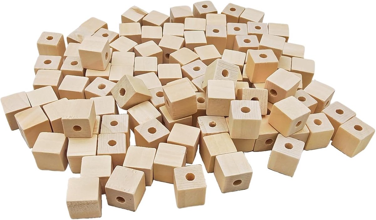 kubussen met gaten 1,2 cm/100 stuks, onafgewerkte vierkante houten kralen, natuurlijke lege houten kubussen voor doe-het-zelf handwerk