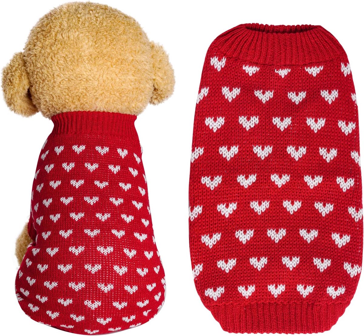 Hond Gebreide Hart Trui, Puppy Trui, Warme Zachte Huisdier Vakantie Kleding voor Medium Katten en Honden (Rood, L)