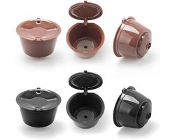 Herbruikbare koffiecapsule voor Dolce Gusto koffiemachine, BENFUCHEN navulbare koffiecapsules pods herbruikbare koffiefilter voor DolceGusto Mini Me/Piccolo, 3 bruin + 3 zwart