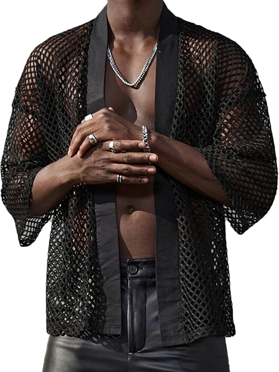 Mesh Fishnet Top Muscle Shirt voor heren, doorzichtige tanktops, feestclub