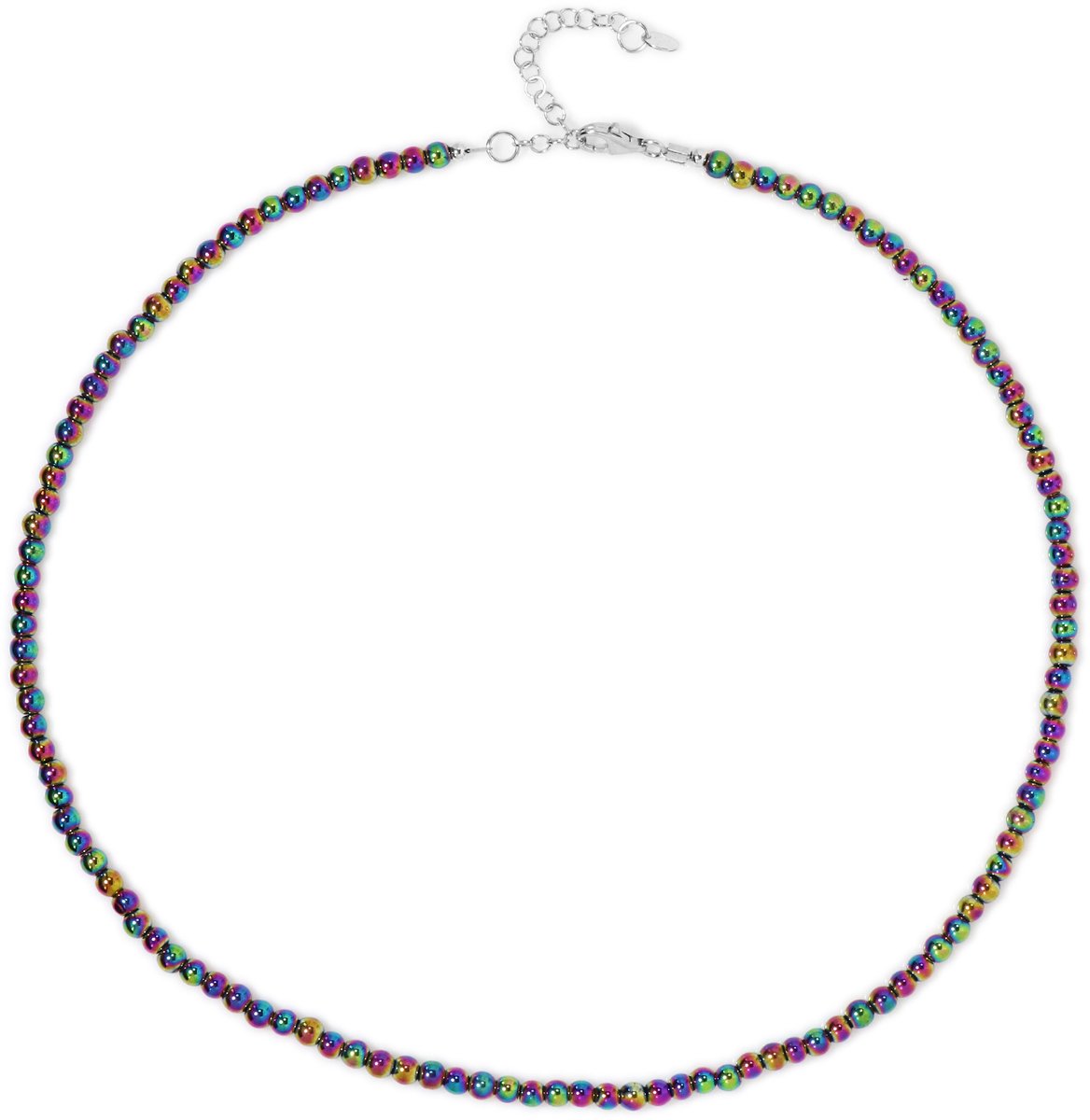 Cavill - Zilveren Ketting Met 80,338 Ct Mystieke Hematiet - 925 Sterling Zilver Gerhodineerd - Verstelbare Ronde Kralen - Tijdloze Dames Sieraden
