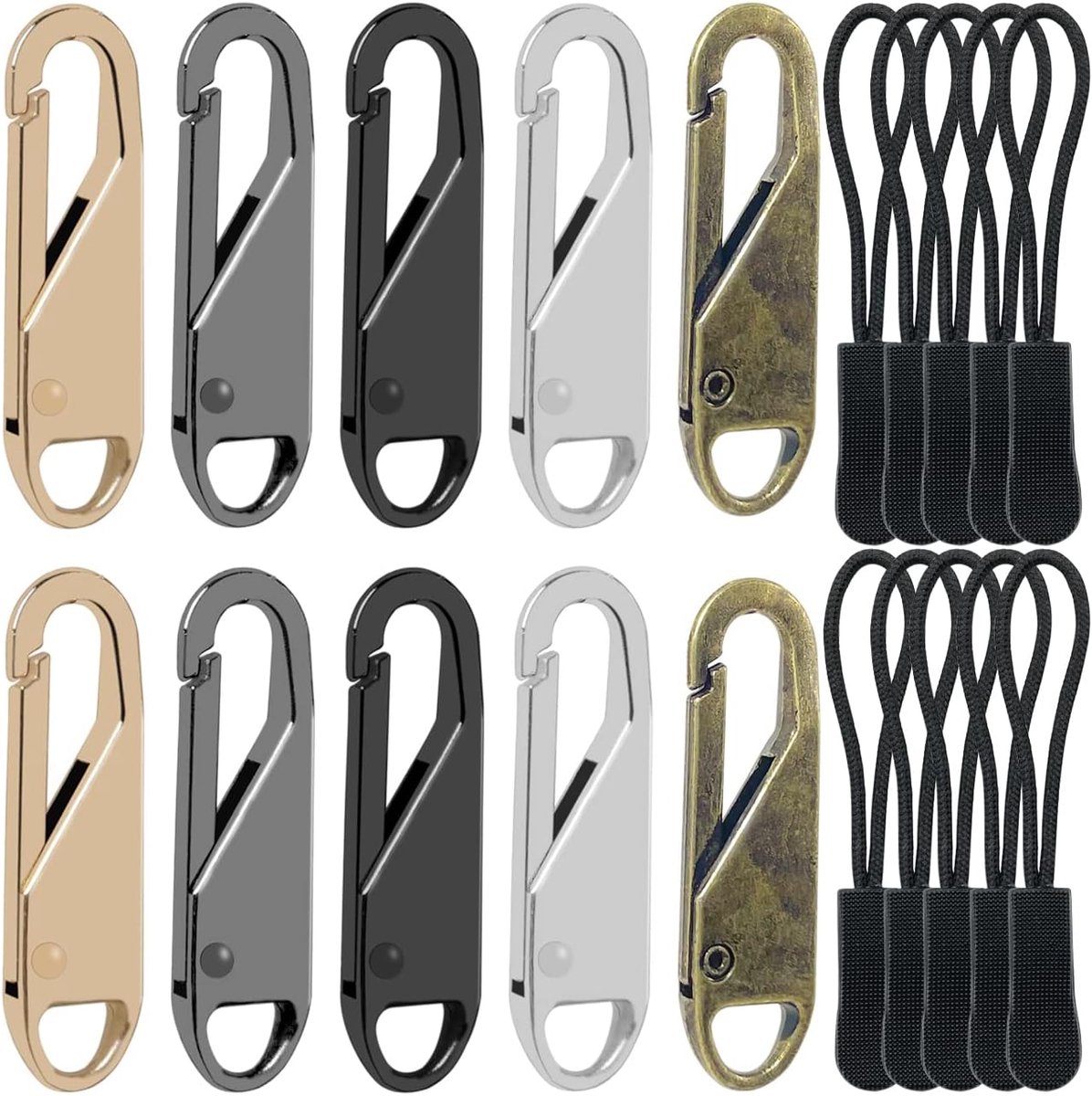 20 stuks rits pull vervanging met 10 verlengsnoeren, AYWFEY afneembare rits pull tabs voor bagage kleding jassen rugzakken laarzen portemonnee handtas jas