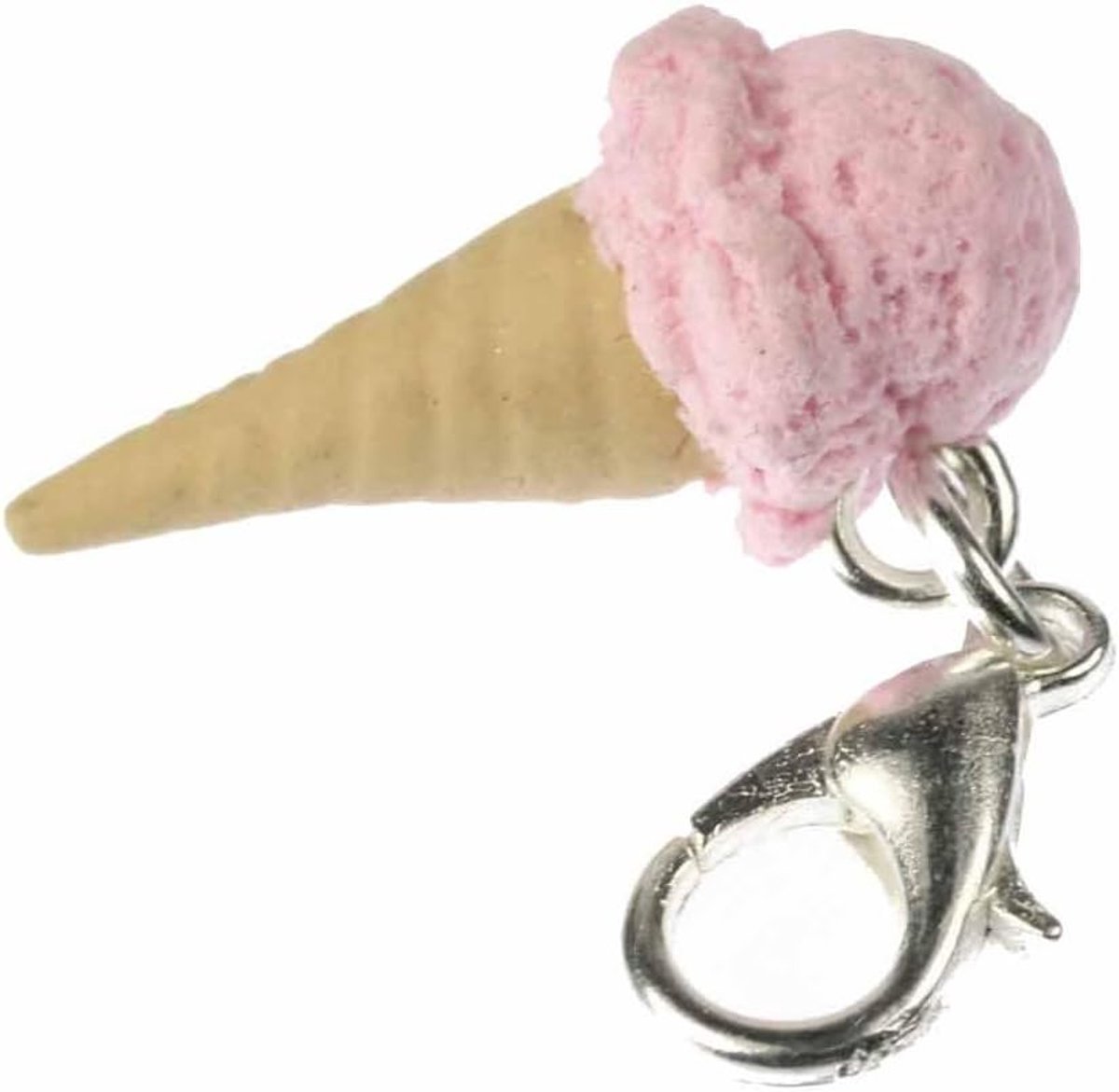EIS aardbeienijs, aardbeien, wafels, munt, bedel en ijswafels, roze, handgemaakt modesieraad, kettinghanger, verzilverd, bedelarmband, hanger voor armband, 20 mm, Metaal, Geen edelsteen