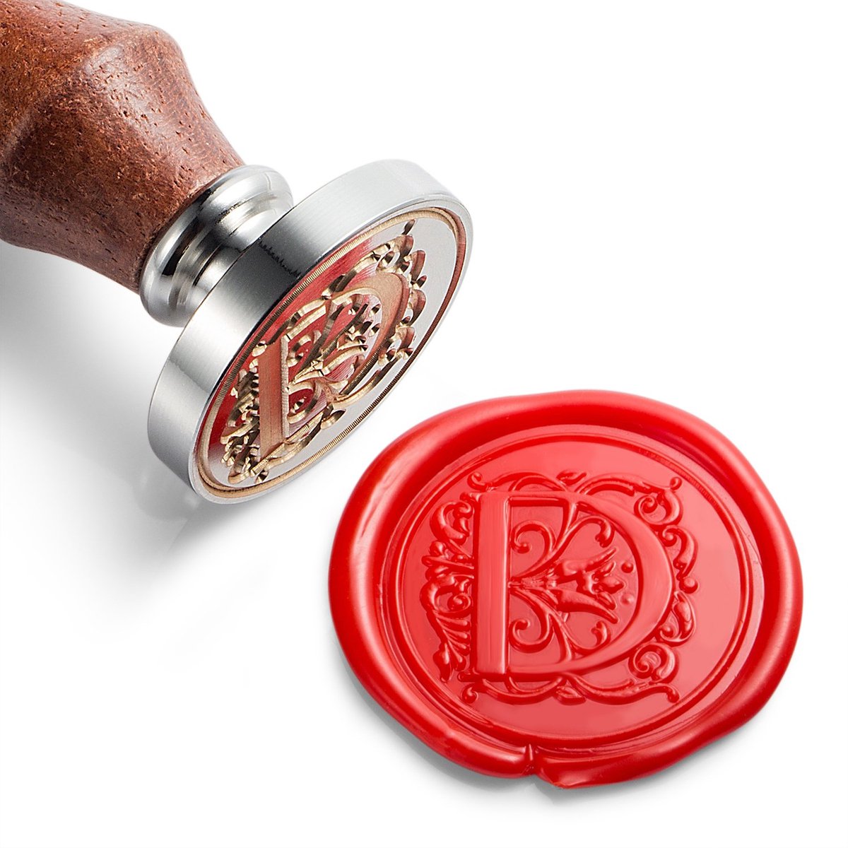 Wax Seal Stempel, Zilver Messing Hoofd met Houten Handvat, Koninklijke Letter A tot Z Serie (Letter D)