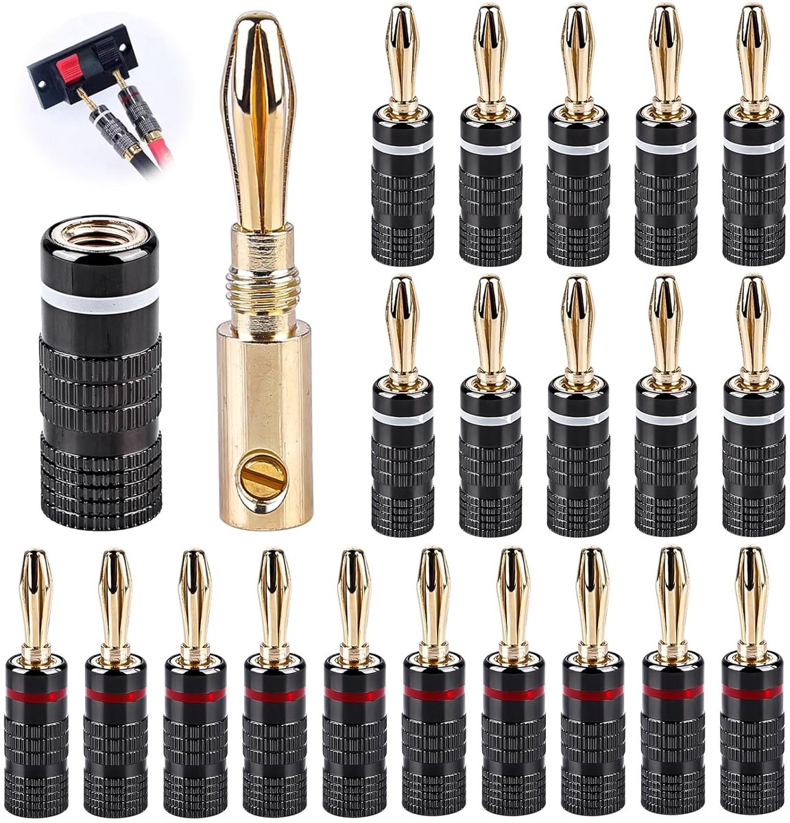Plug 24k Verguld Banana Plug Schroefbare Speakerkabel Bananenstekker 4mm Speaker Plug voor Speakerkabel Versterker AV Receiver 20 Stuks (10 Paren)