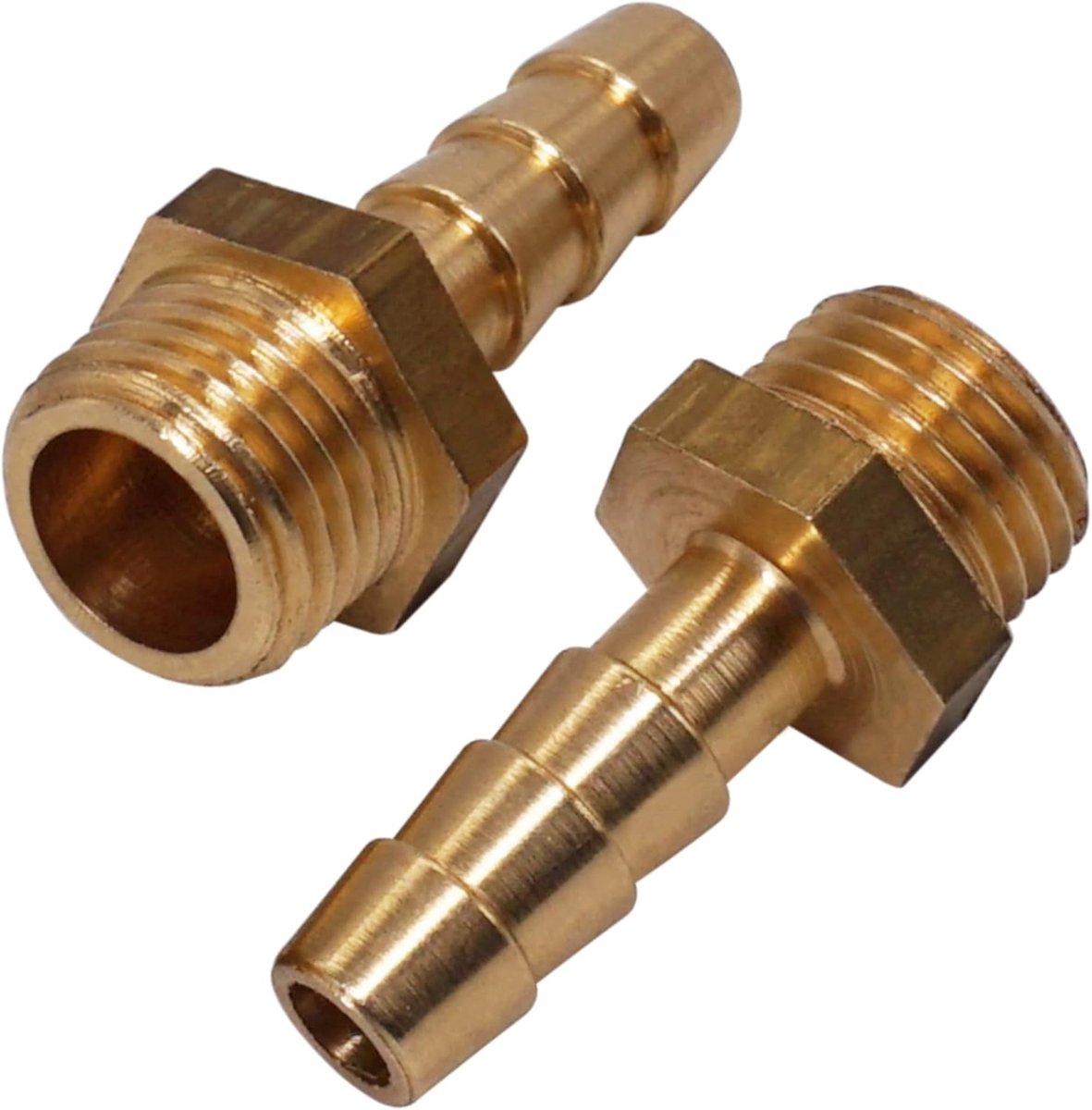 2 stuks buitendraad weerhaak messing fitting 1/4" x 8 mm, slang prikkeldraad adapter, slang staart connector, BSP draad
