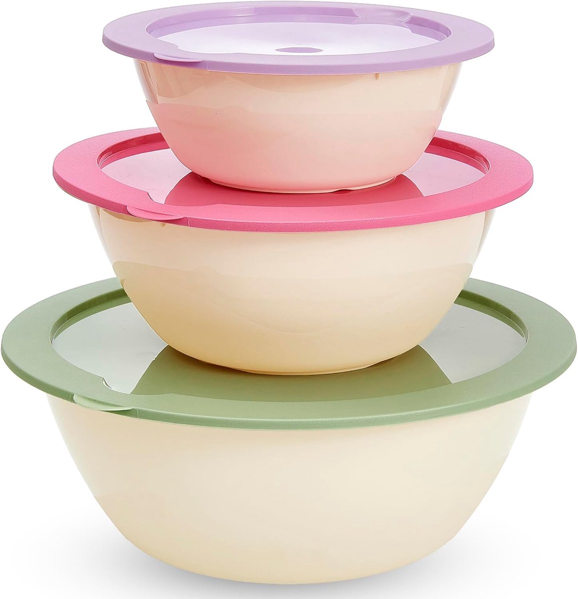 Saladekommen met deksel, grote kommenset met deksel, mengkom, plastic kom, vershouddozen, stapelbare dozen, verpakking van 3 stuks