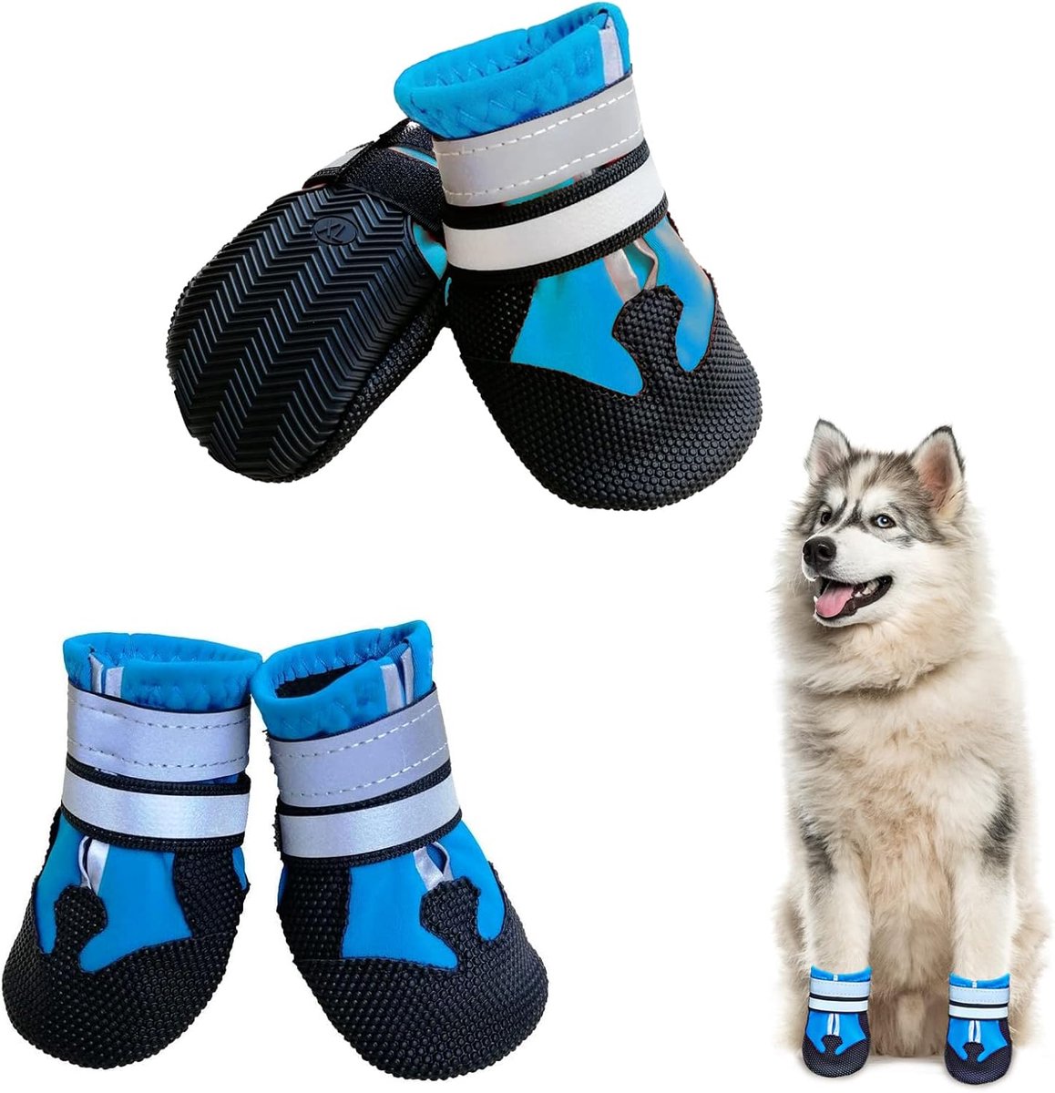 Schoenen, set van 4 waterdichte hondenschoenen, antislip, hondendiepte met reflecterende riemen, ademende hondenlaarzen, pootbescherming voor kleine en middelgrote honden (S, blauw)