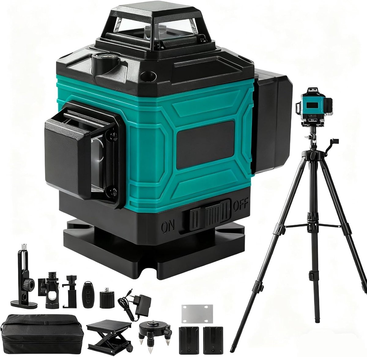 groen 16 lijnen, 4x360° Zelfnivellerend Groene Laserwaterpas,16 lijnen, instelbare helderheid IP54 waterdicht 4800 mAh-batterij Lijnlaser voor bouw- en doe-het-zelfklussen