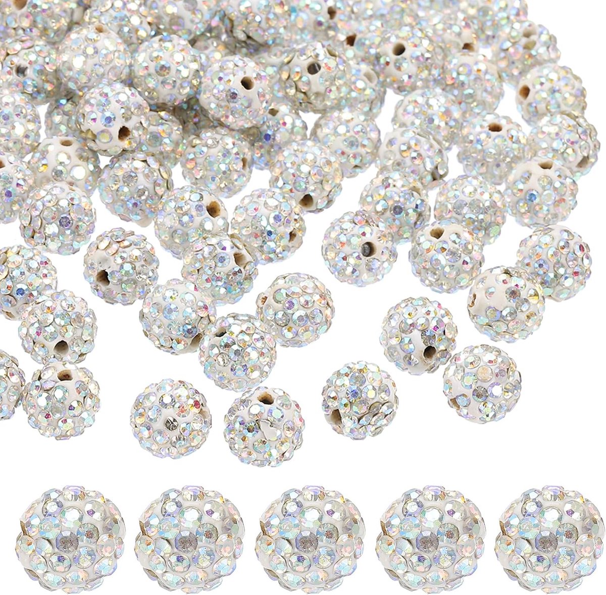 Kralen voor het maken van sieraden, 100 stuks ronde bal polymeer klei kristal bedelkralen voor ambachtelijke decoratie ketting ketting armbanden doe-het-zelf, veelkleurig wit