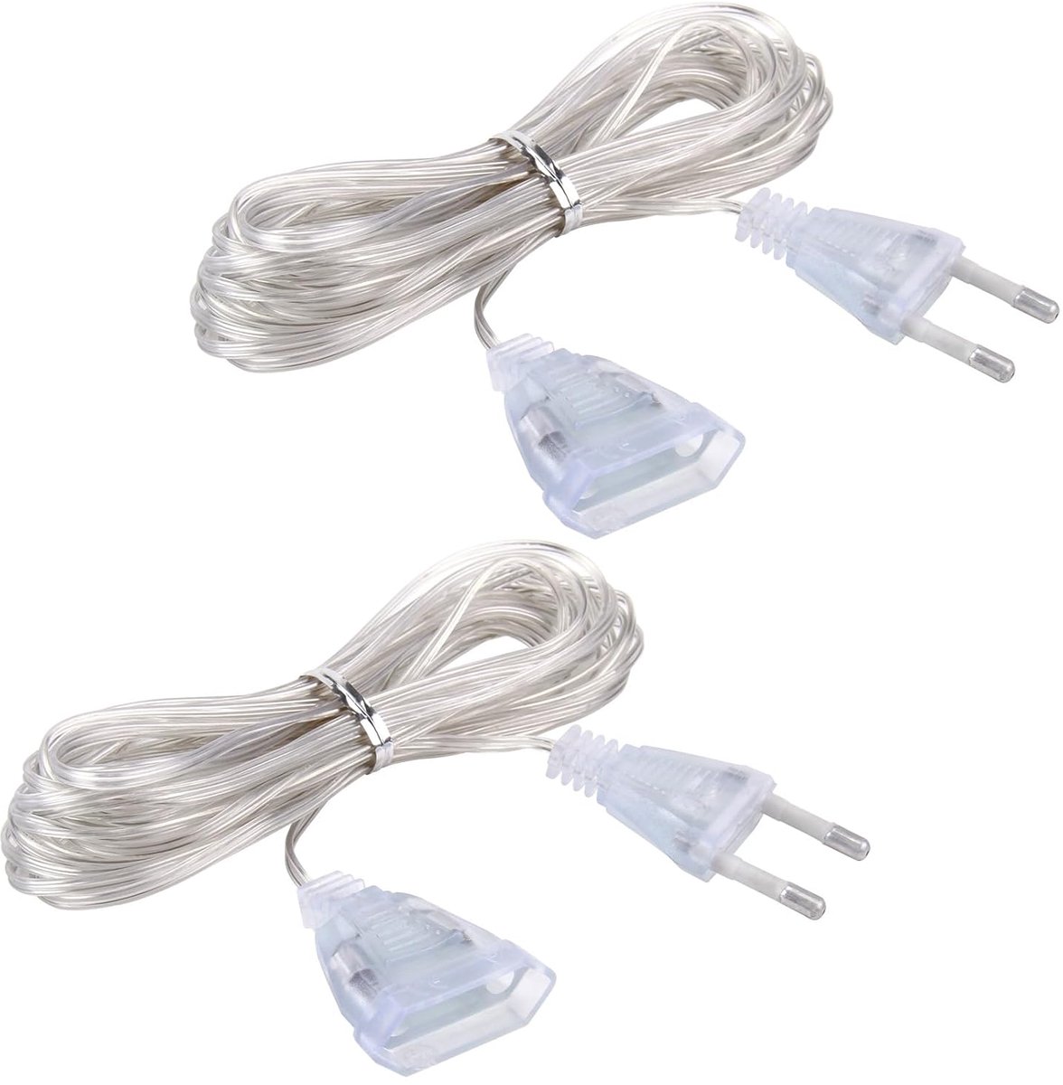 Set van 2 transparante verlengkabels, 5 m, dunne en flexibele kabel met 2 draden, ideaal voor apparaten met een laag energieverbruik, met stekker, materiaal pvc en puur koper
