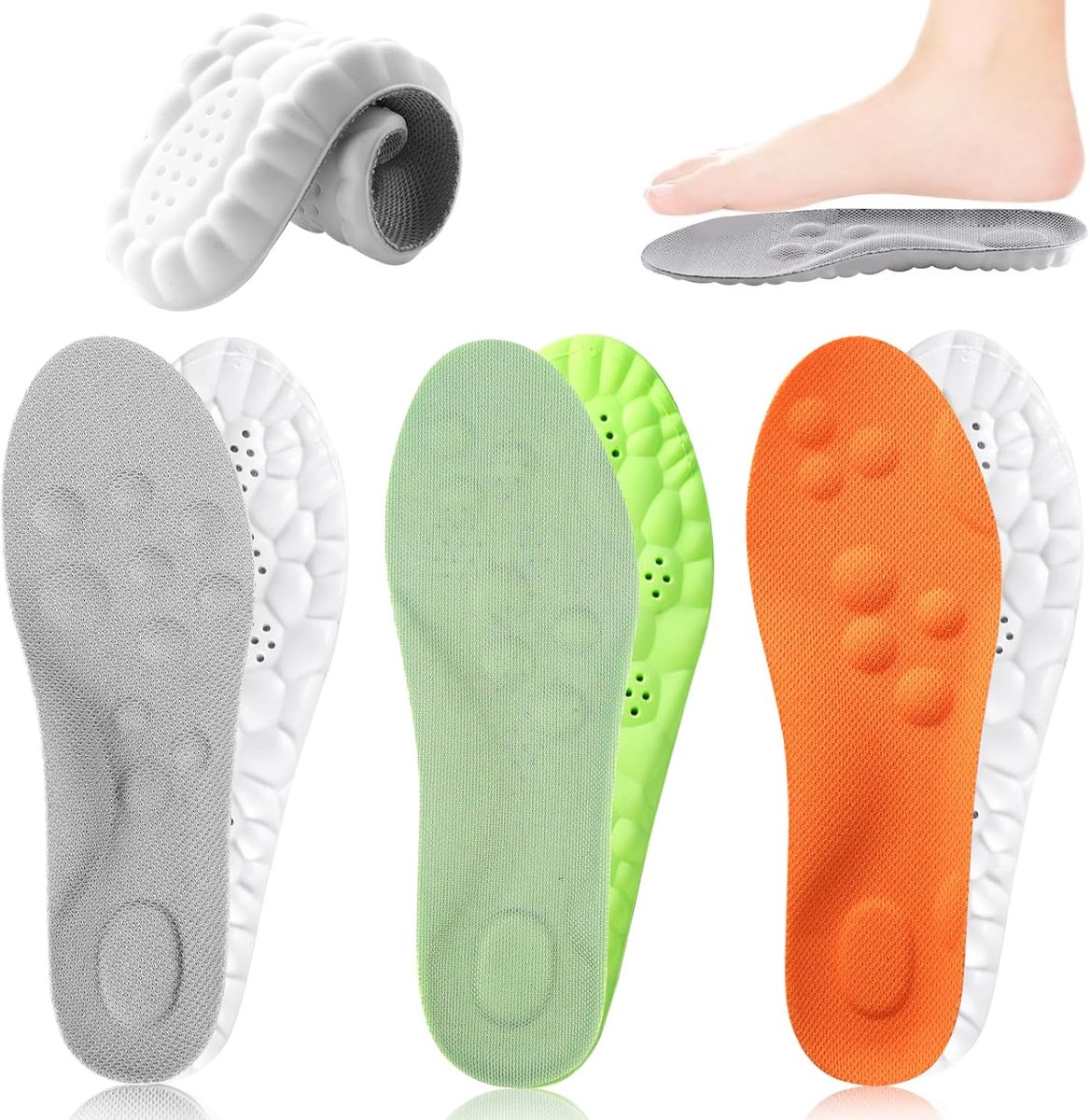 orthopedische inlegzolen voor heren en dames, hielspoor, inlegzolen, schoenen, 3 paar traagschuim, inlegzolen, anti-zweet, platvoet, hielspoor, ademend, voor mannen (41-42 EU, 265 mm