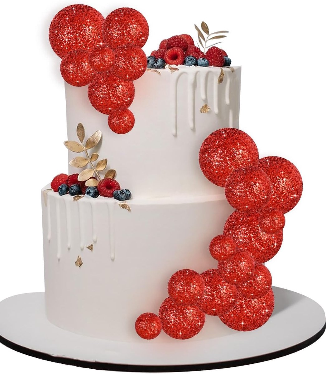 ballen voor cake, 20 stuks taartdecoraties verjaardag, topper foam bal taart, bal cake topper, taartballen, voor bruiloft, baby (zilveren blikse)
