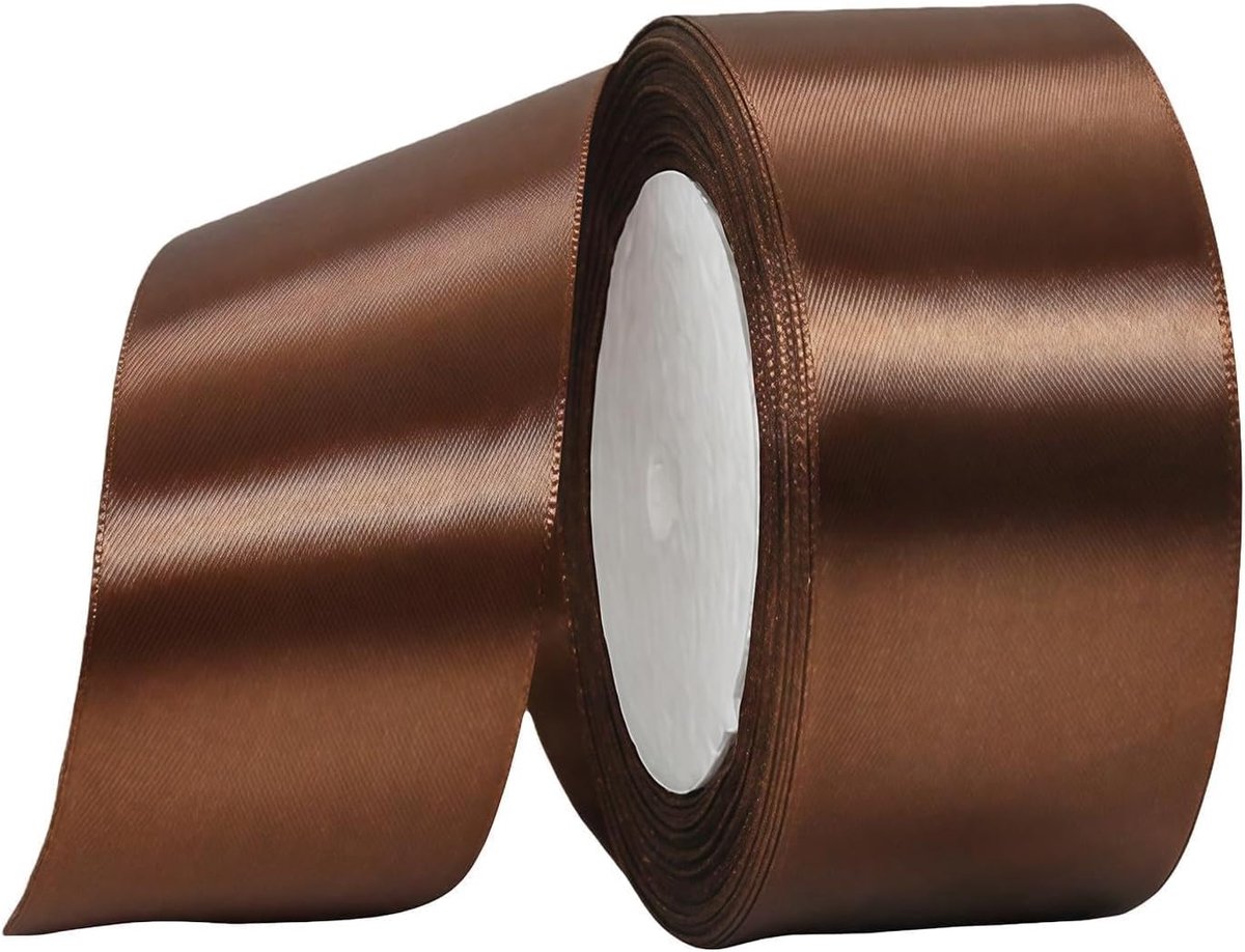 50 mm voor geschenkverpakking 22 m, koffiesatijnen lint 50 mm breed voor het maken van taart, haarstrik, polyester lint kerstdecoratie, bruiloft auto decoratie