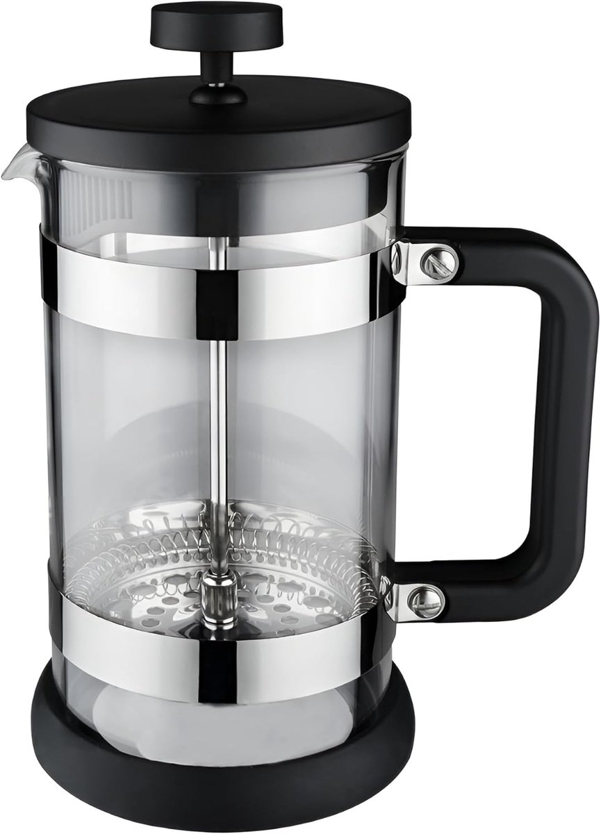 Olé Moderno 350 ml Cafetière, French Press koffiezetapparaat, roestvrijstalen filterrooster, 3-kops, zwart/zilver