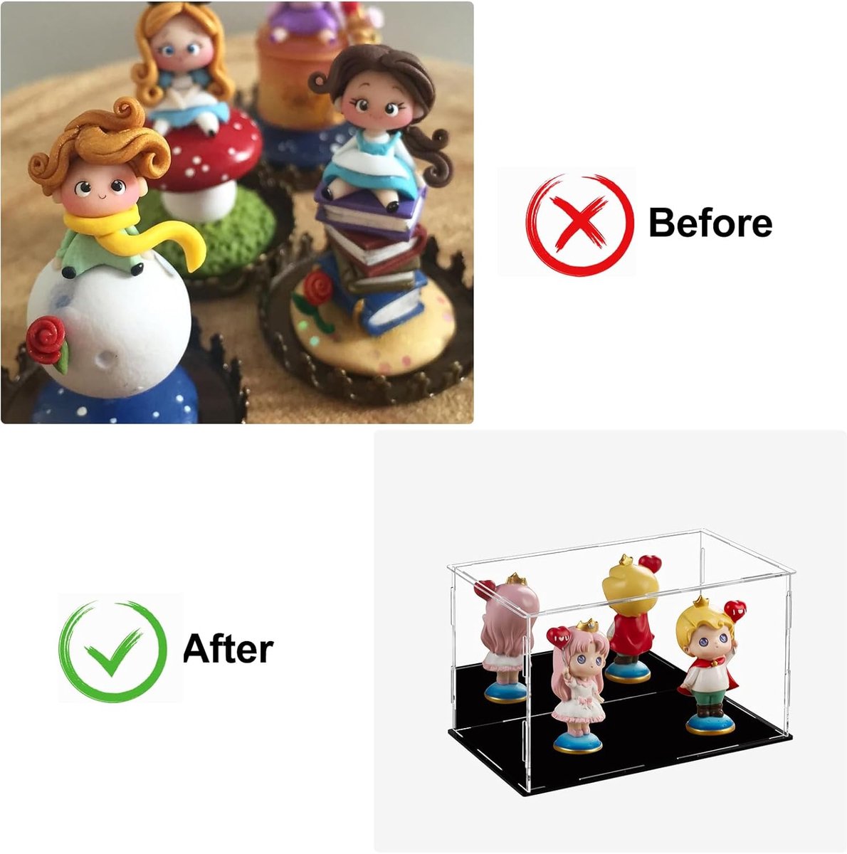 Vitrinekast van acryl met zwarte basis, monteerbaar aanrecht, transparant, acryl, stofdichte bescherming, vitrine voor actiefiguren, speelgoed, verzamelobjecten, thuisopslag (25 x 15 x 15 cm)