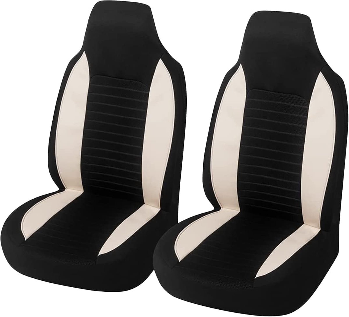 Voorstoelhoezen voor auto's, voorstoelhoezen uit één stuk, 2 stuks premium ademende autostoelkussens, compatibel met airbag, auto-interieuraccessoires, universeel voor SUV's, vrachtwagens (beige)