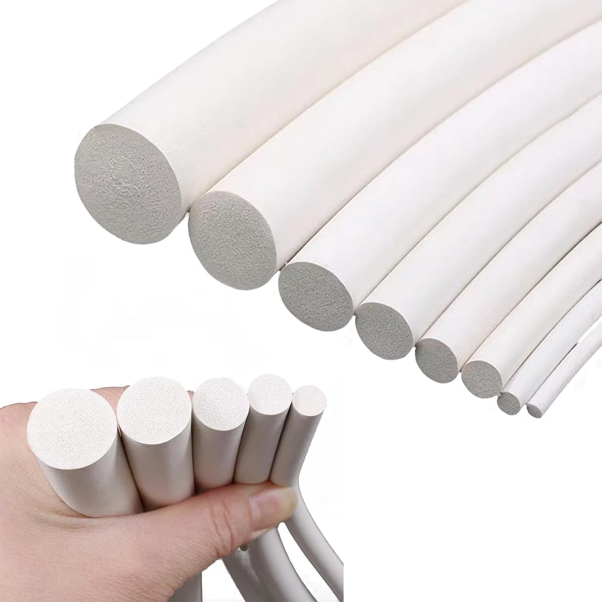 siliconen schuim afdichtingsstrip ronde diameter 2mm x 10 meter lang, solide spons witte strip zacht duurzaam voor DIY pakking, pads, schuim buis, knutselwerk