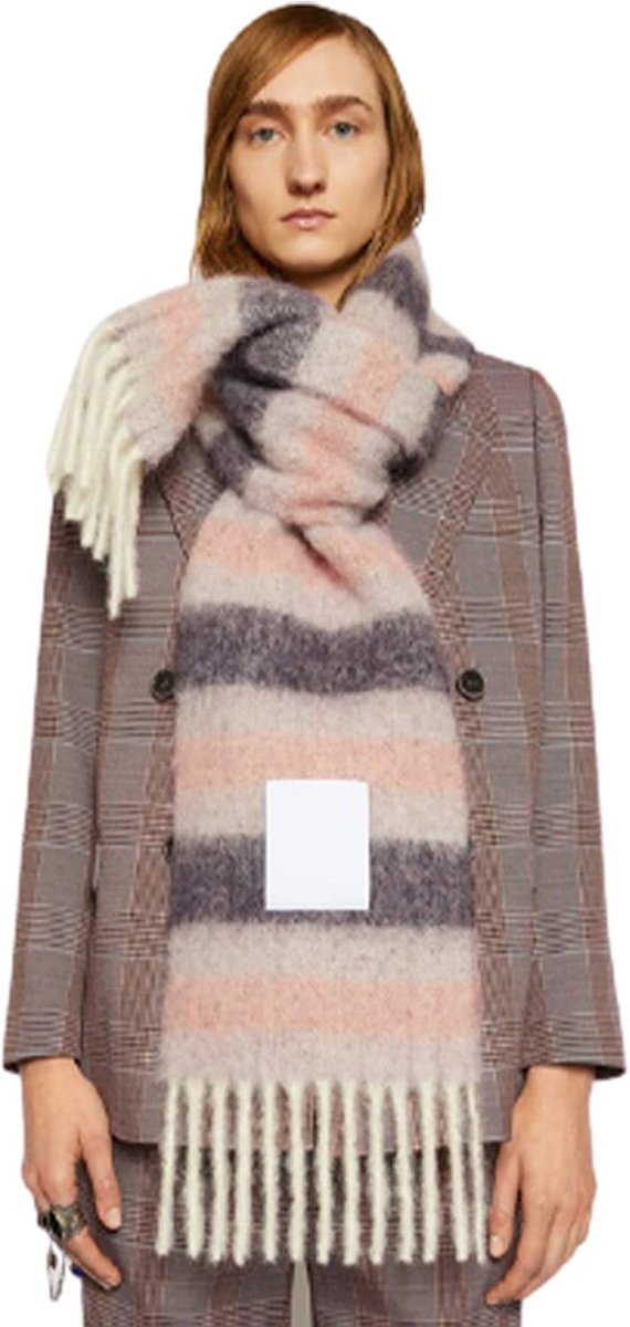Cashmer-sjaal met franjes voor herfst en winter, voor dames, warm, gestreept