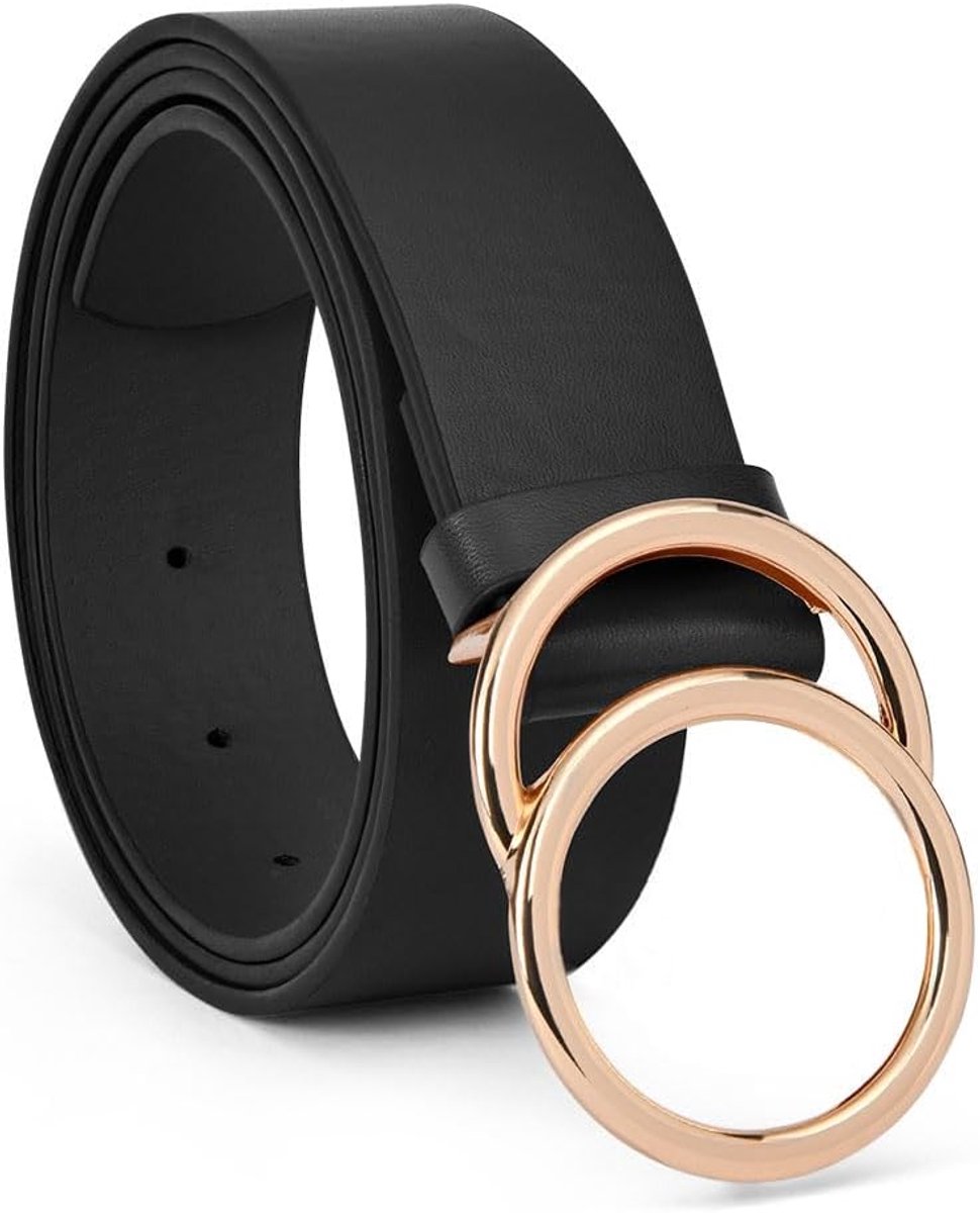 flintronic Damesriem van echt leer, modieuze riemen van kunstleer voor dames, riem met dubbele O-ringgesp voor jeans, jurk, broek