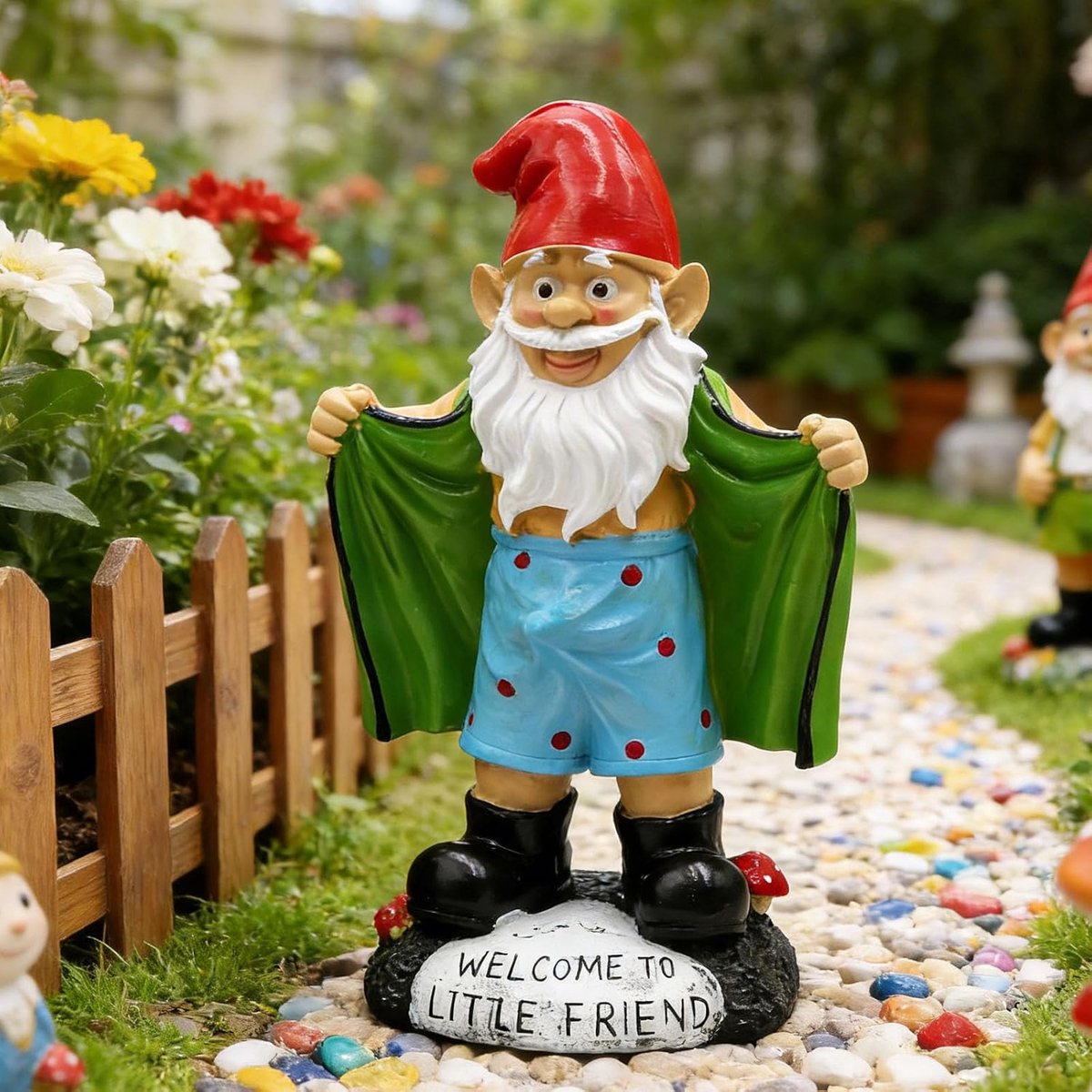 21 cm groot formaat tuinkabouter, polyresin outdoor sculptuur kabouter standbeeld tuin beeldje kunst tuindecoratie voor gazon, tuin, balkon, veranda, terras