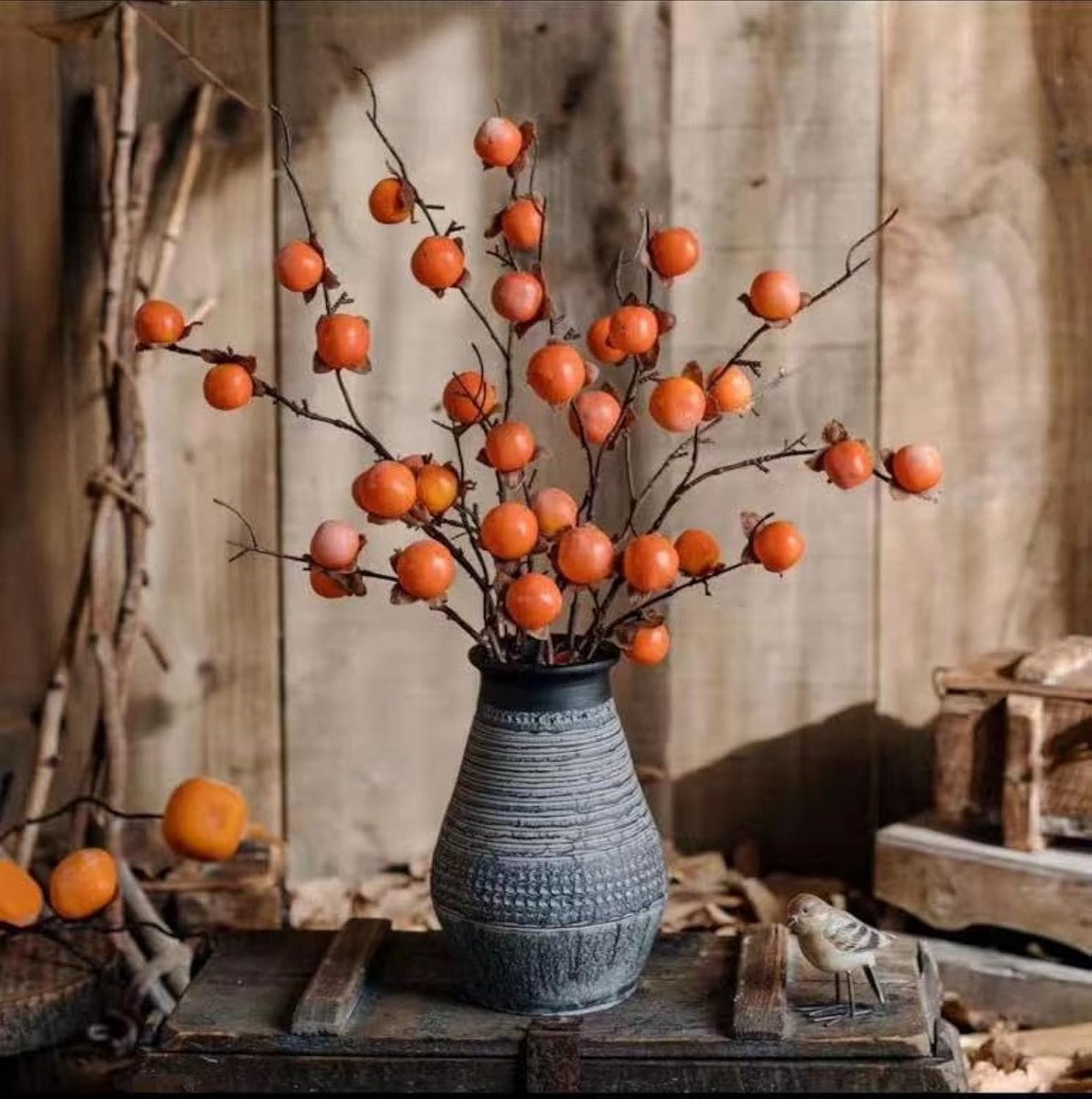 36 inch kunstmatige persimmon fruitsteel, set van 2, oranje, voor thuis en op kantoor decoratie