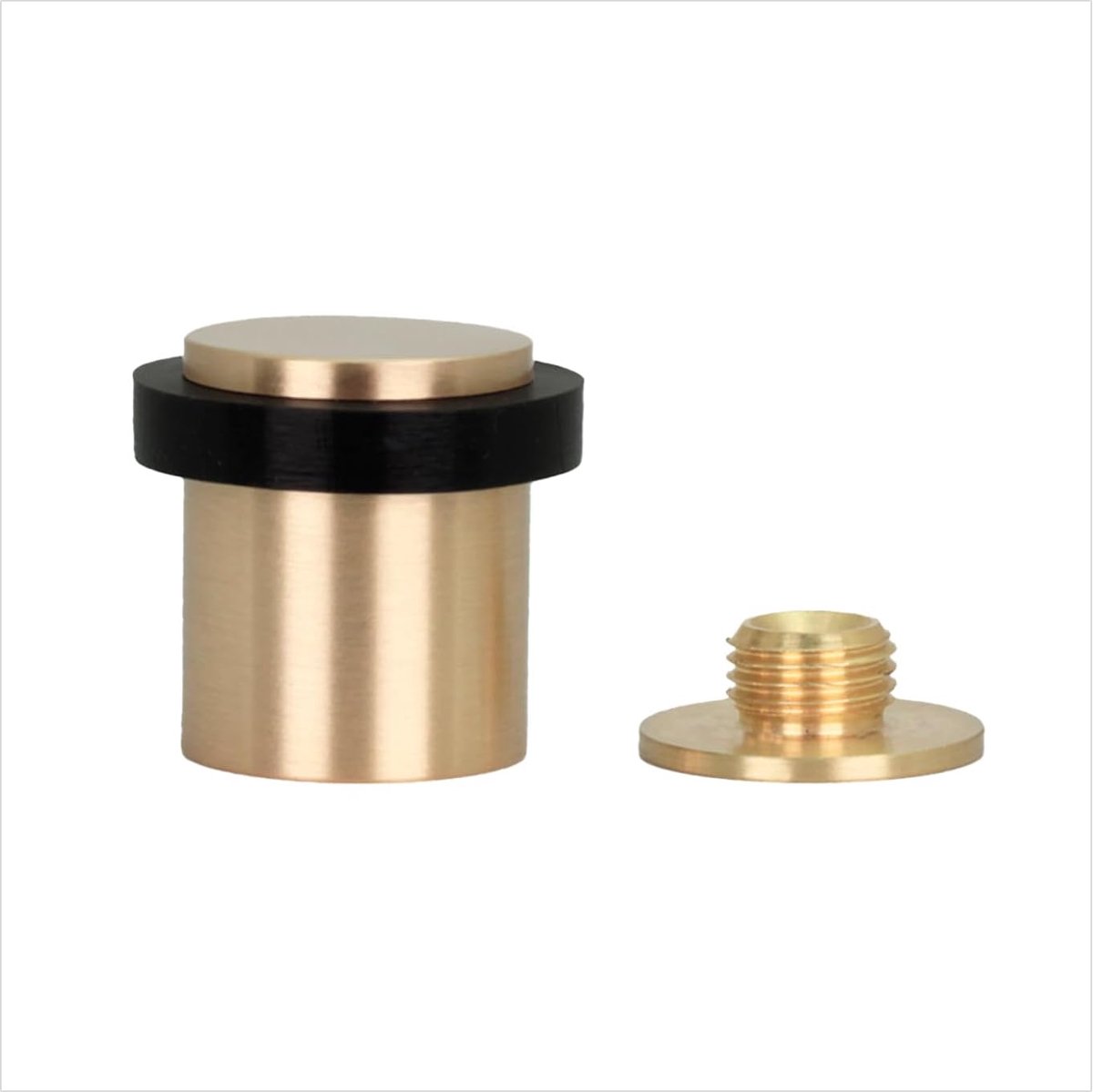 Herrajes | Deurstopper Vloer | Ø24x30 mm | Messing satijnglans | Zwart rubber | Inclusief schroef + bevestigingsplug | Mod. I-180-MT