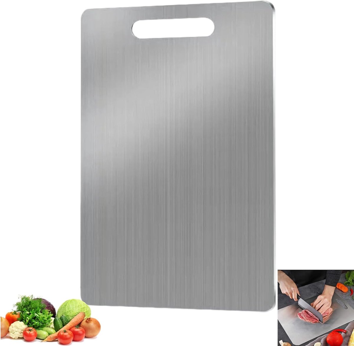 34*23*0.1cm 304 RVS Snijplank, Dubbelzijdige Food Grade Titanium Snijplanken, Snijplanken voor Keuken, Vaatwasmachinebestendig, Snijplank voor het snijden van vlees, fruit, groenten (zilver)