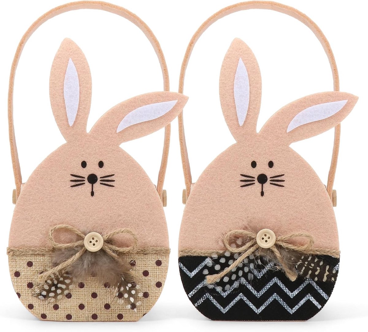 2 stuks vilten paasmand voor kinderen, opbergdozen haas, paasgeschenken, paasnest met haas, paasdecoratie voor kinderen (kaki)