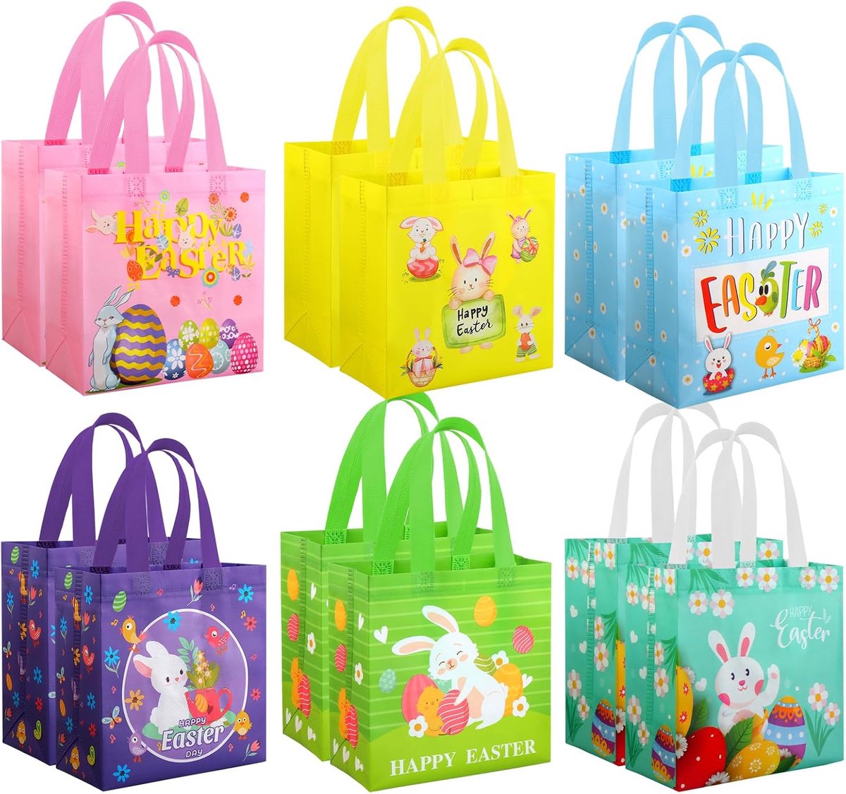 Cadeauzakjes voor Pasen, 12 draagtassen, paaseieren, kuikens, papieren zakjes, cadeauzakjes voor kinderen, voor Pasen, paasdecoratie, creatief paasnest, herbruikbaar, 6 stijlen