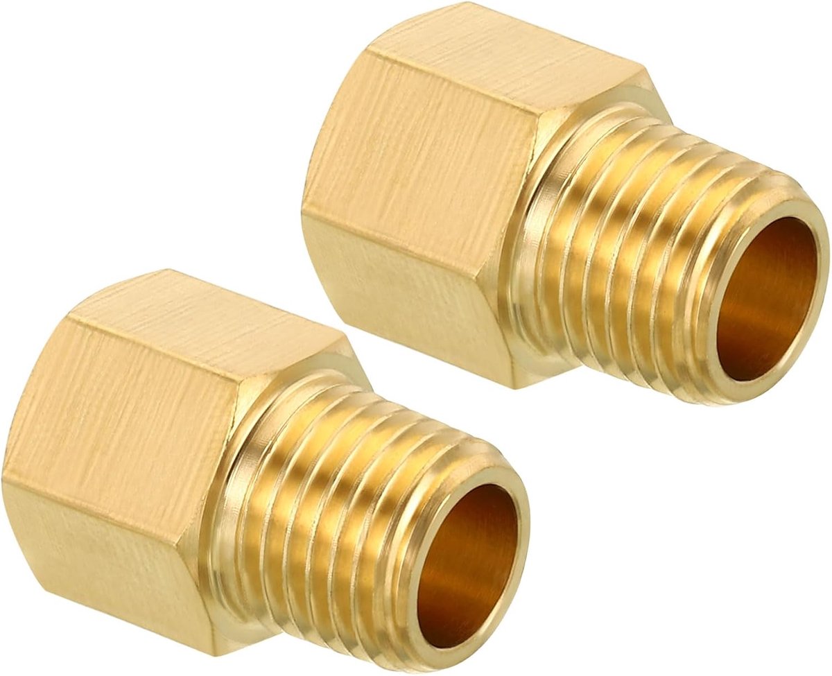 1/4 inch NPT stekker x 1/4 inch NPT vrouwelijk messing buisdraadverbinding zeskant reductiestuk voor watergasoverdracht 2 stuks